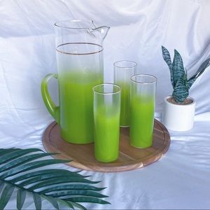 Vintage Olive Green Blendo Pitcher and Glasses (3)